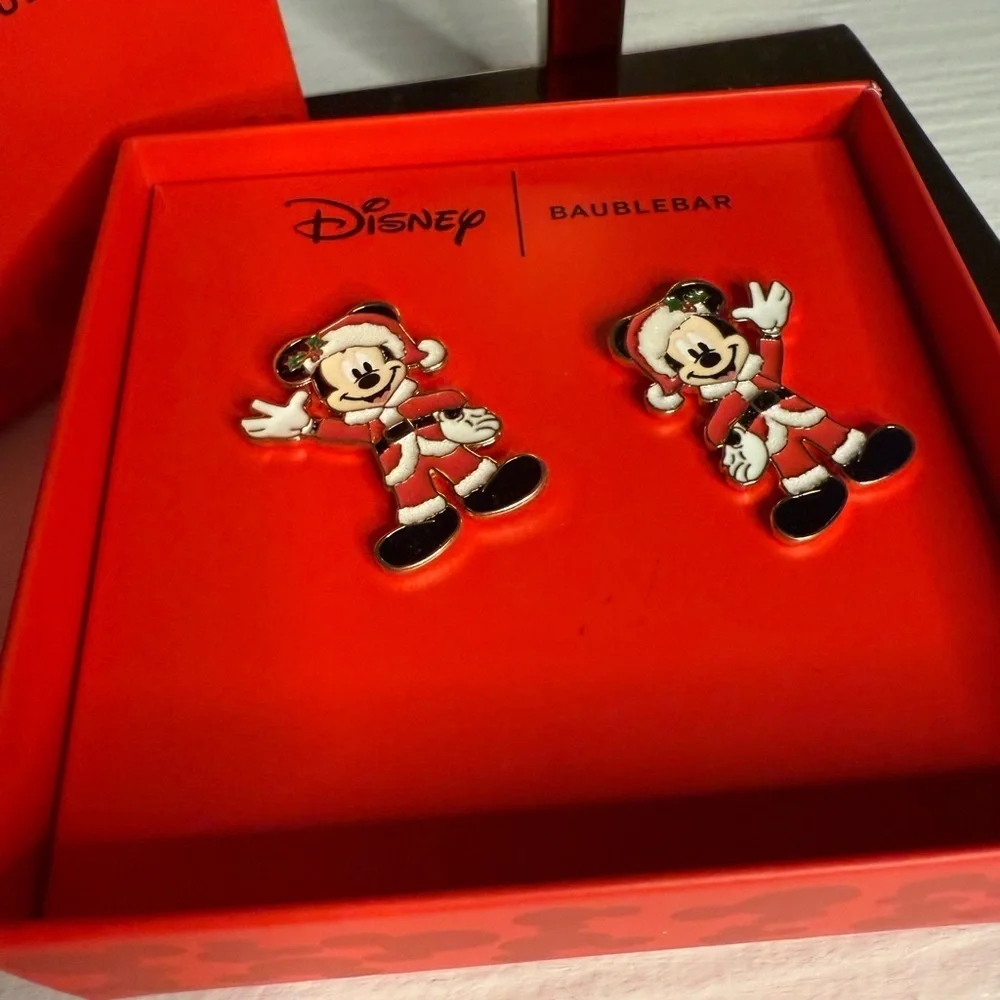 Disney x BaubleBar Mickey Mouse Santa Stud Earrings • Christmas • NWT
